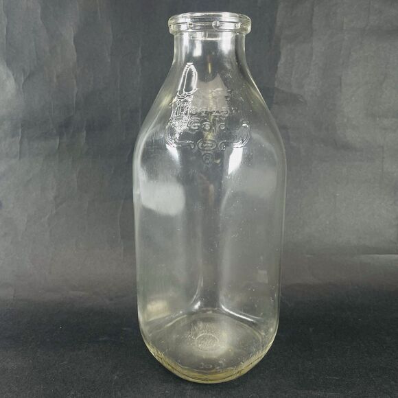 MEADOW GOLD 8.75" 1 Quart Liquid Clear Glass Milk Jug Orange Juice Bottle Jar - Picture 2 of 9